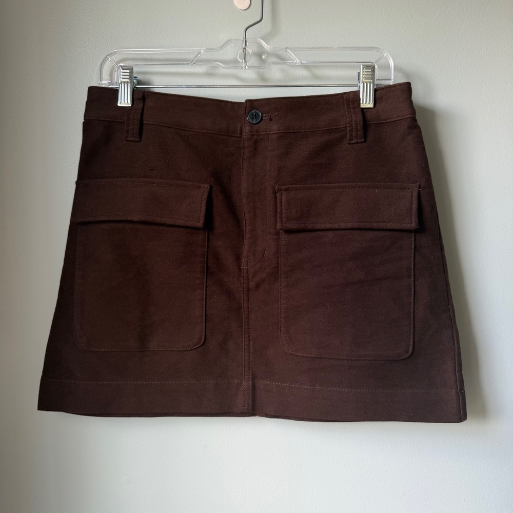 Madewell Mini Skirt Brown Utility Cargo Patch Pockets Cotton Stretch Size 2